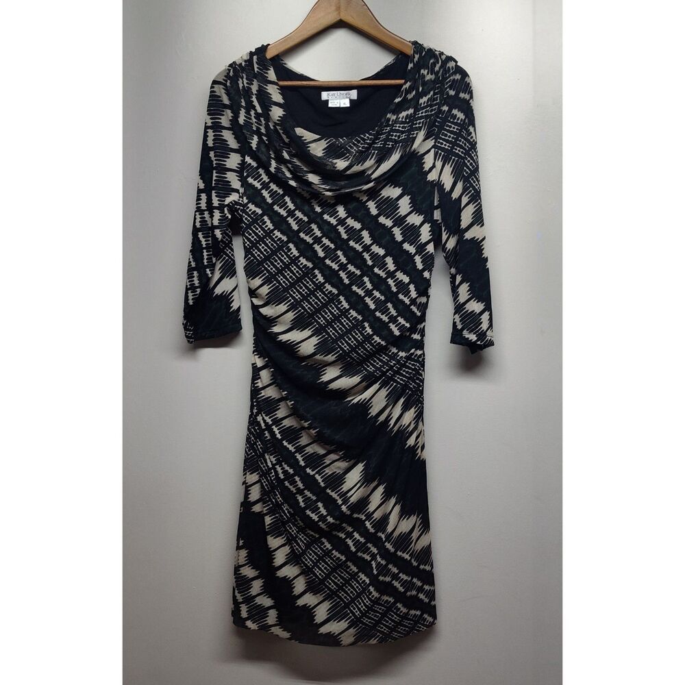 Kay Unger Midi Dress Women Size XL Black Green Stretch Fitted Wedding Party